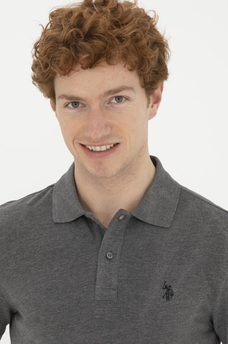 Erkek Slim Fit Polo Yaka Antrasit Melanj Basic Tişört