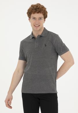 Erkek Slim Fit Polo Yaka Antrasit Melanj Basic Tişört - 50279573021