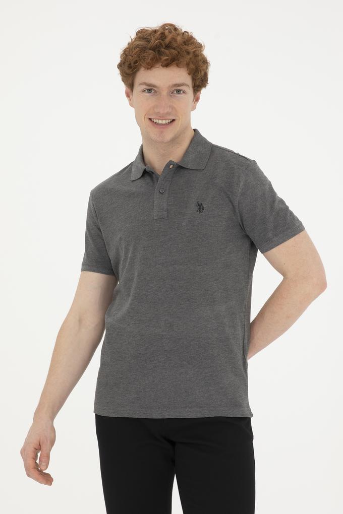 Erkek Slim Fit Polo Yaka Antrasit Melanj Basic Tişört