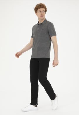 Erkek Slim Fit Polo Yaka Antrasit Melanj Basic Tişört - 50279573021