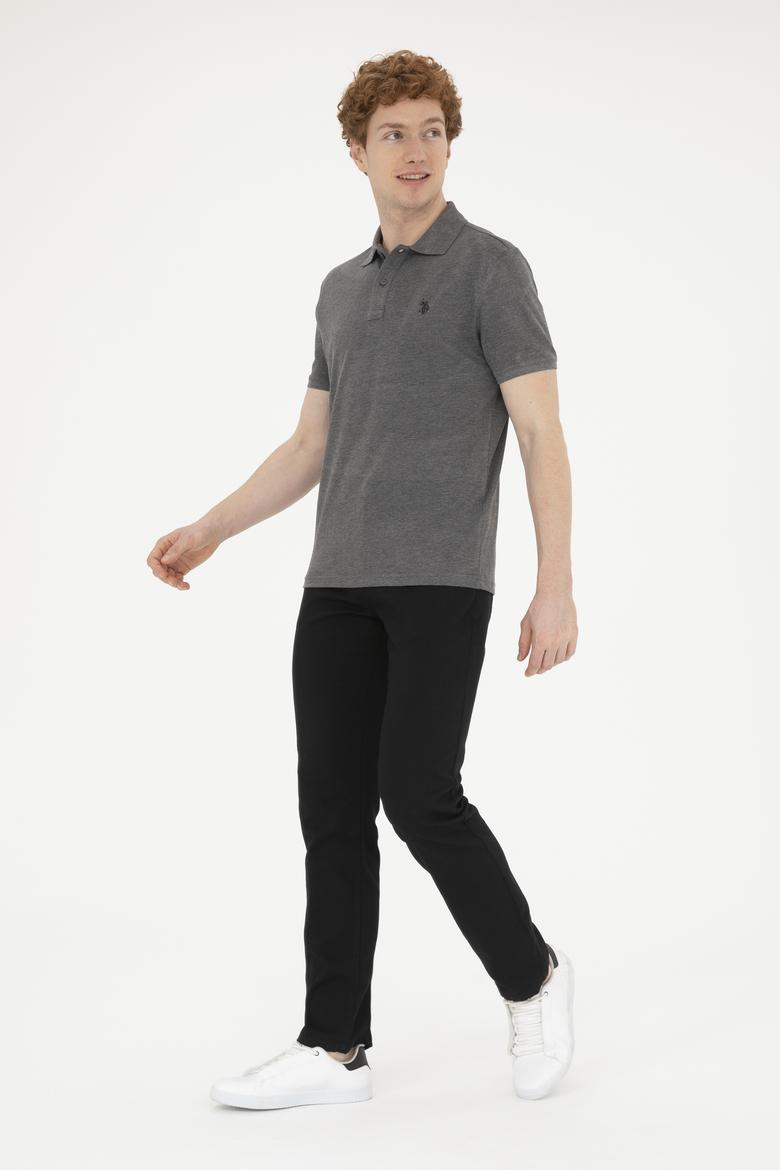 Erkek Slim Fit Polo Yaka Antrasit Melanj Basic Tişört - 50279573021