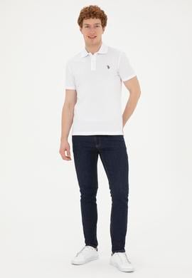 Erkek Slim Fit Polo Yaka Beyaz Basic Tişört - 50279573051