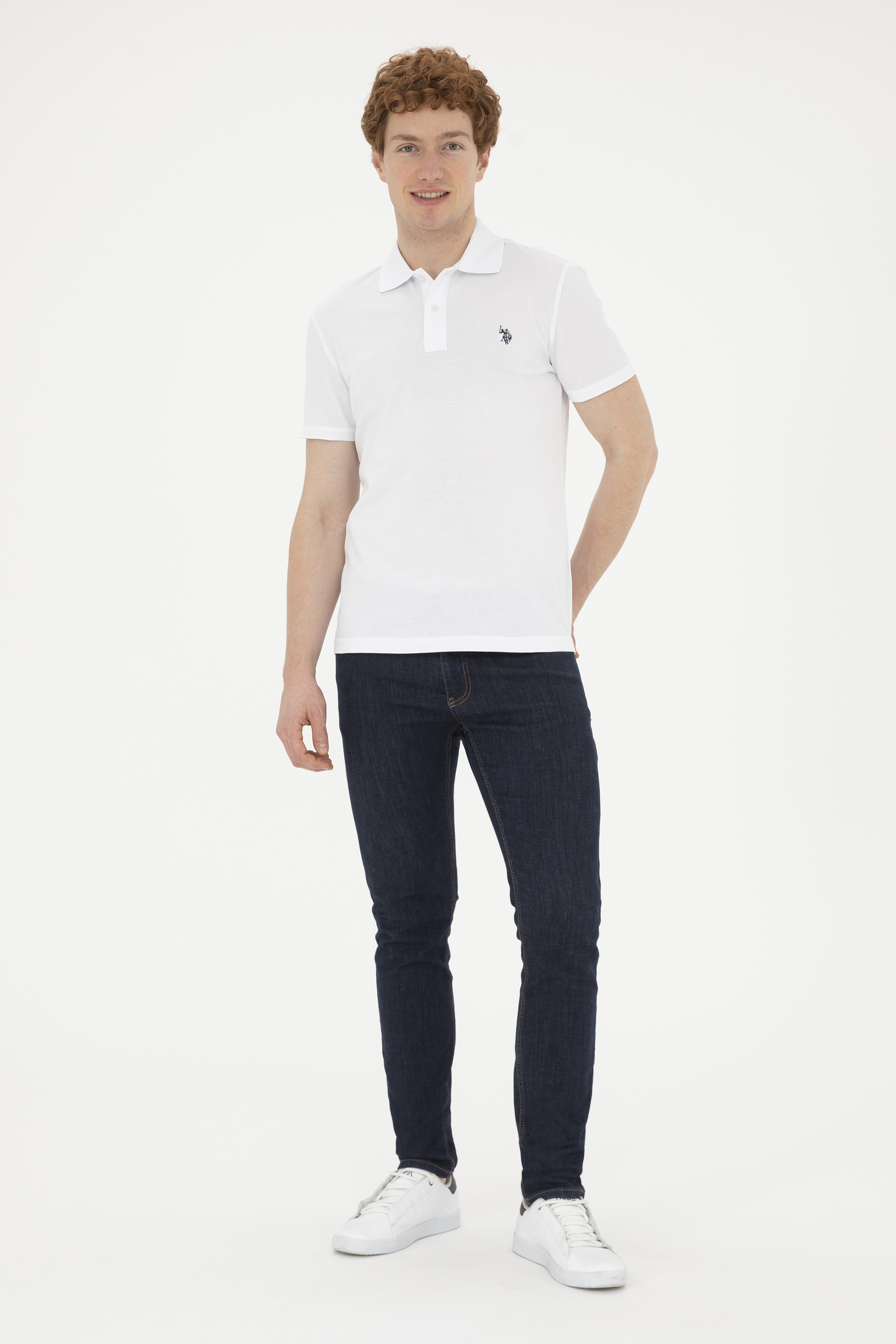 Erkek Slim Fit Polo Yaka Beyaz Basic Tişört