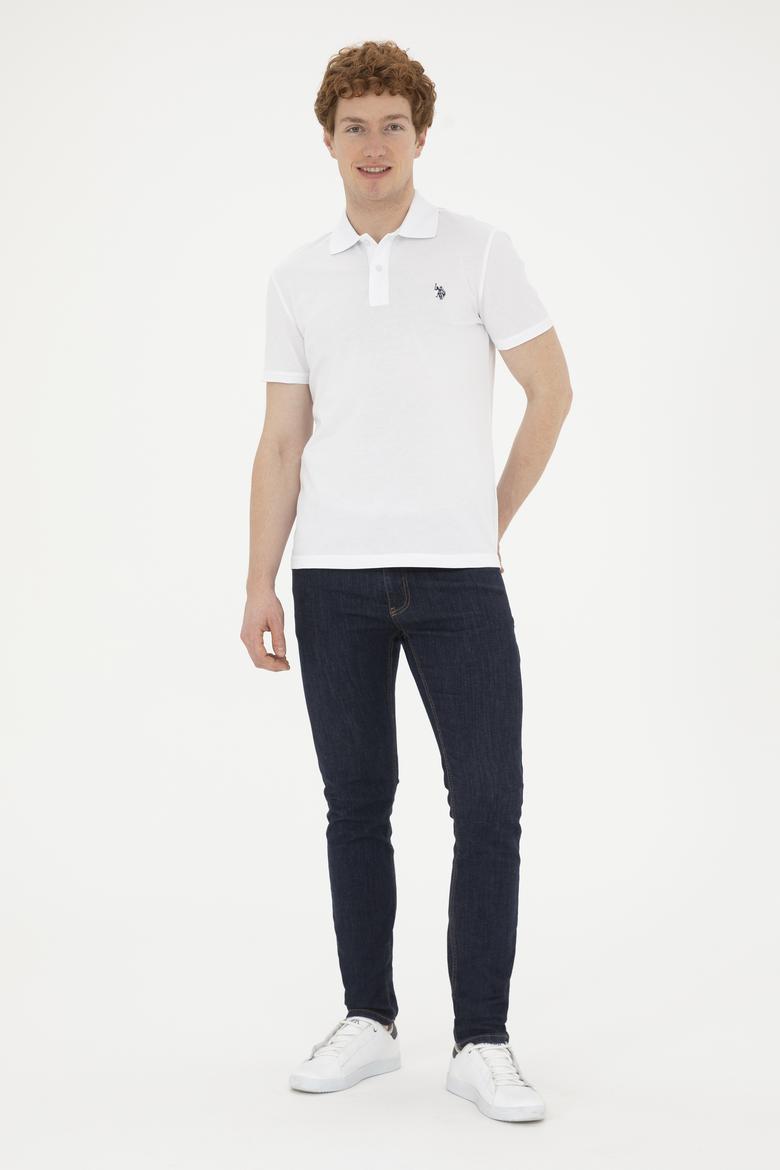Erkek Slim Fit Polo Yaka Beyaz Basic Tişört - 50279573051