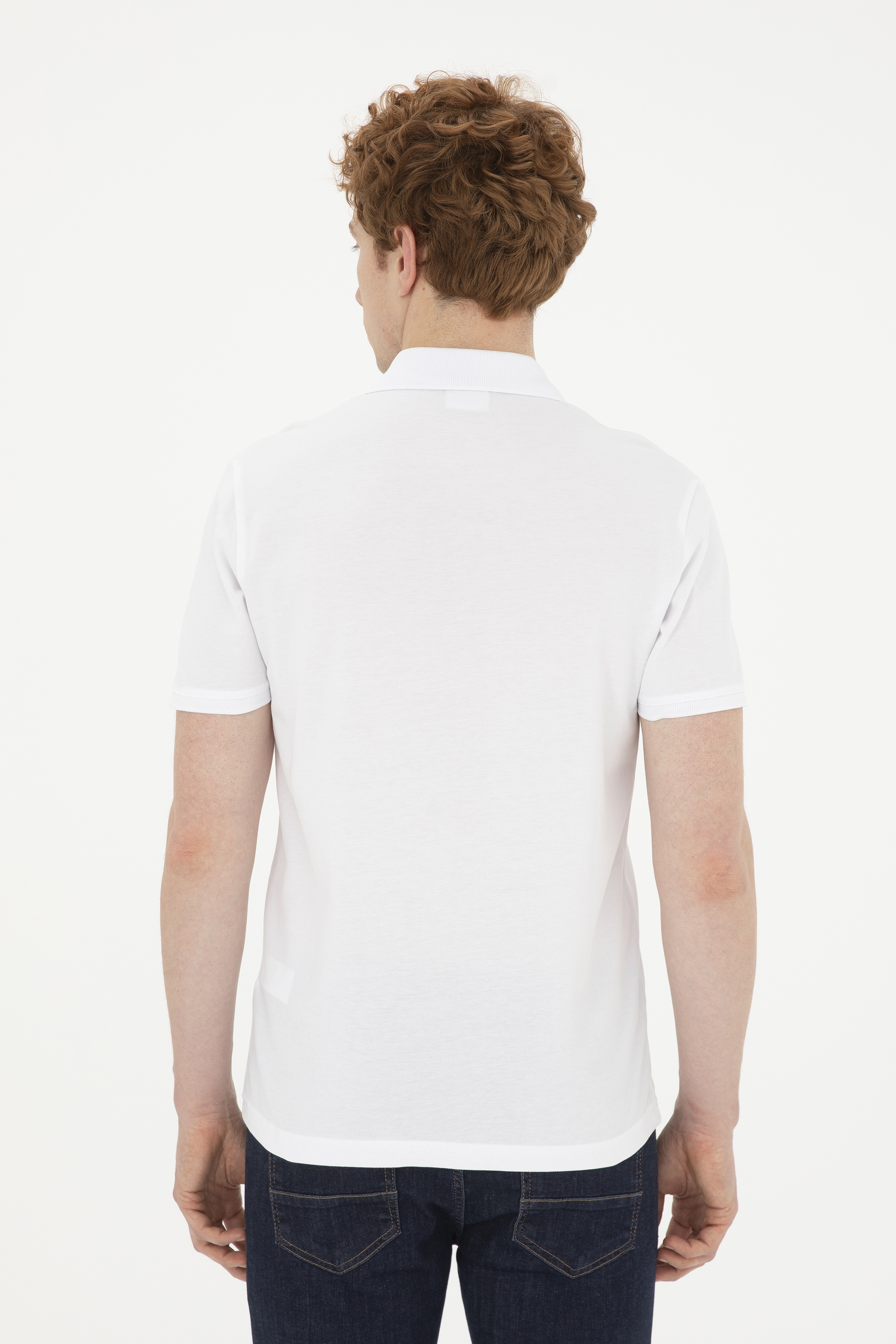 Erkek Slim Fit Polo Yaka Beyaz Basic Tişört