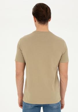 Erkek Regular Fit Bisiklet Yaka Haki Basic Tişört - 50284618046