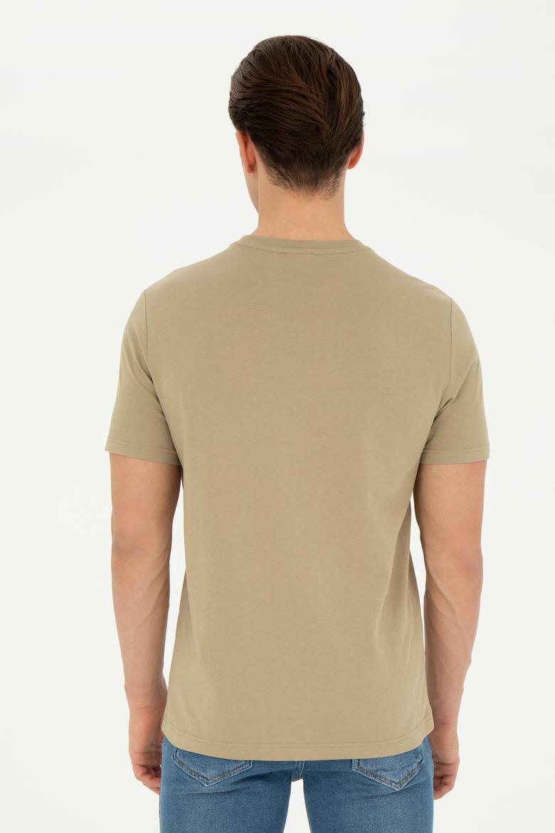 Erkek Regular Fit Bisiklet Yaka Haki Basic Tişört - 50284618046
