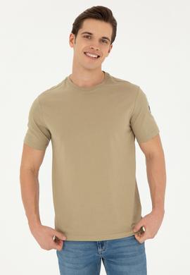Erkek Regular Fit Bisiklet Yaka Haki Basic Tişört - 50284618046