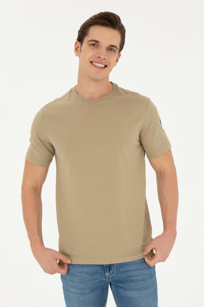 Erkek Regular Fit Bisiklet Yaka Haki Basic Tişört