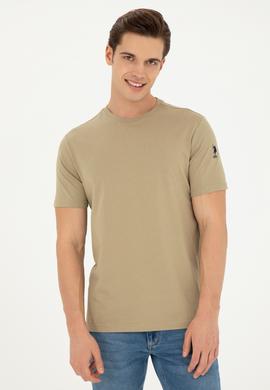Erkek Regular Fit Bisiklet Yaka Haki Basic Tişört - 50284618046