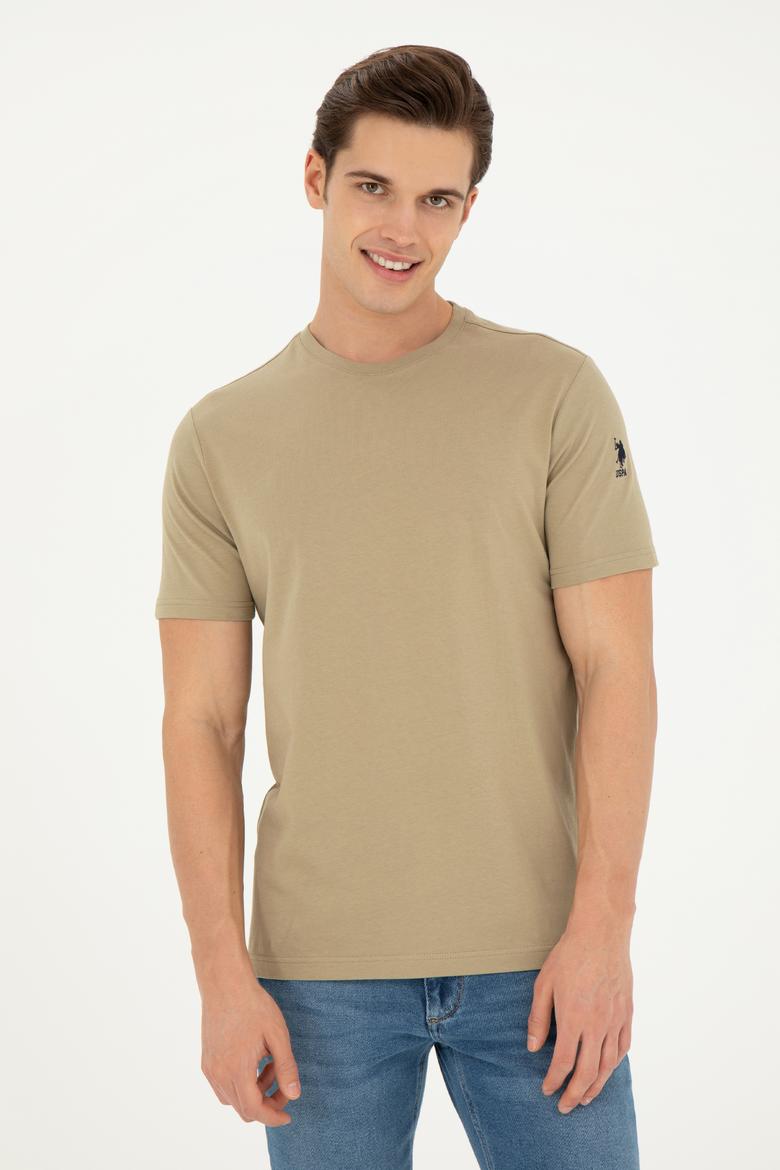 Erkek Regular Fit Bisiklet Yaka Haki Basic Tişört - 50284618046