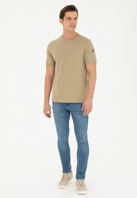 Erkek Regular Fit Bisiklet Yaka Haki Basic Tişört - 50284618046