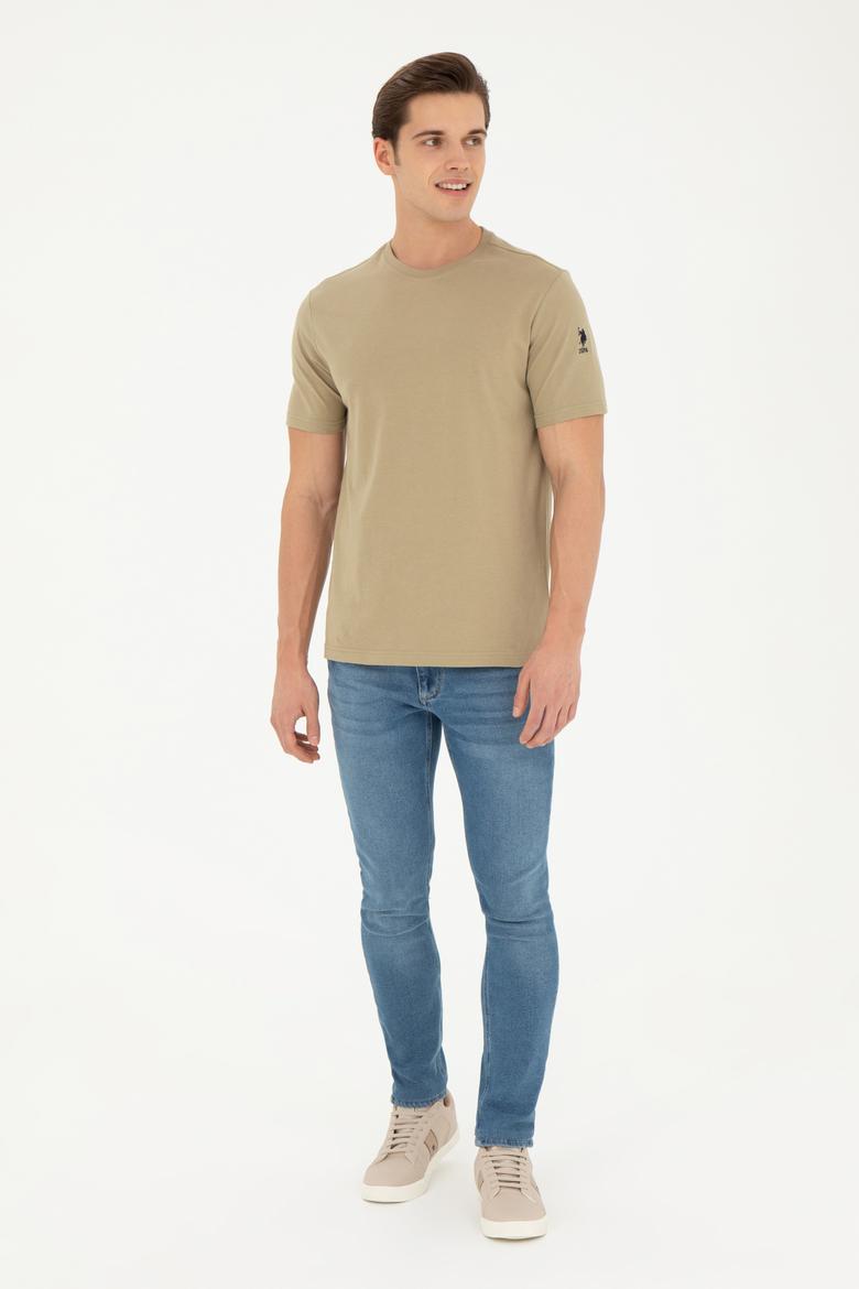 Erkek Regular Fit Bisiklet Yaka Haki Basic Tişört - 50284618046