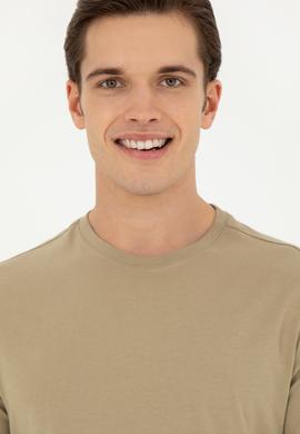 Erkek Regular Fit Bisiklet Yaka Haki Basic Tişört - 50284618046