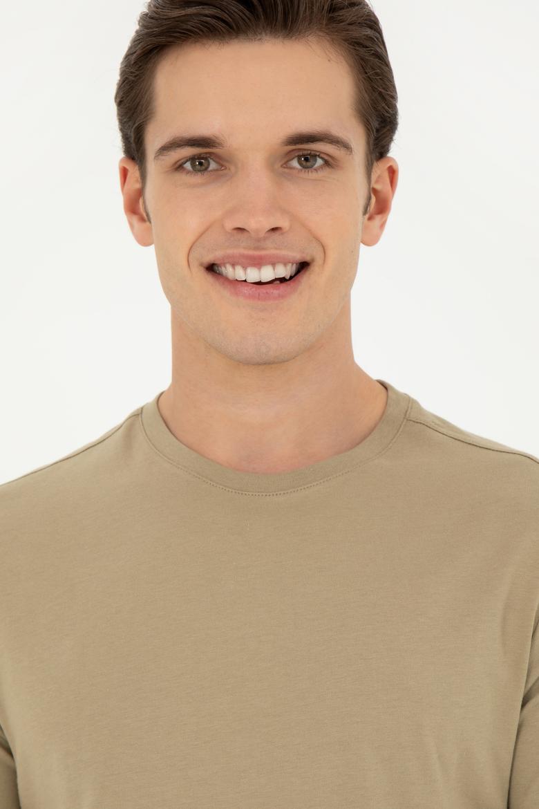 Erkek Regular Fit Bisiklet Yaka Haki Basic Tişört - 50284618046