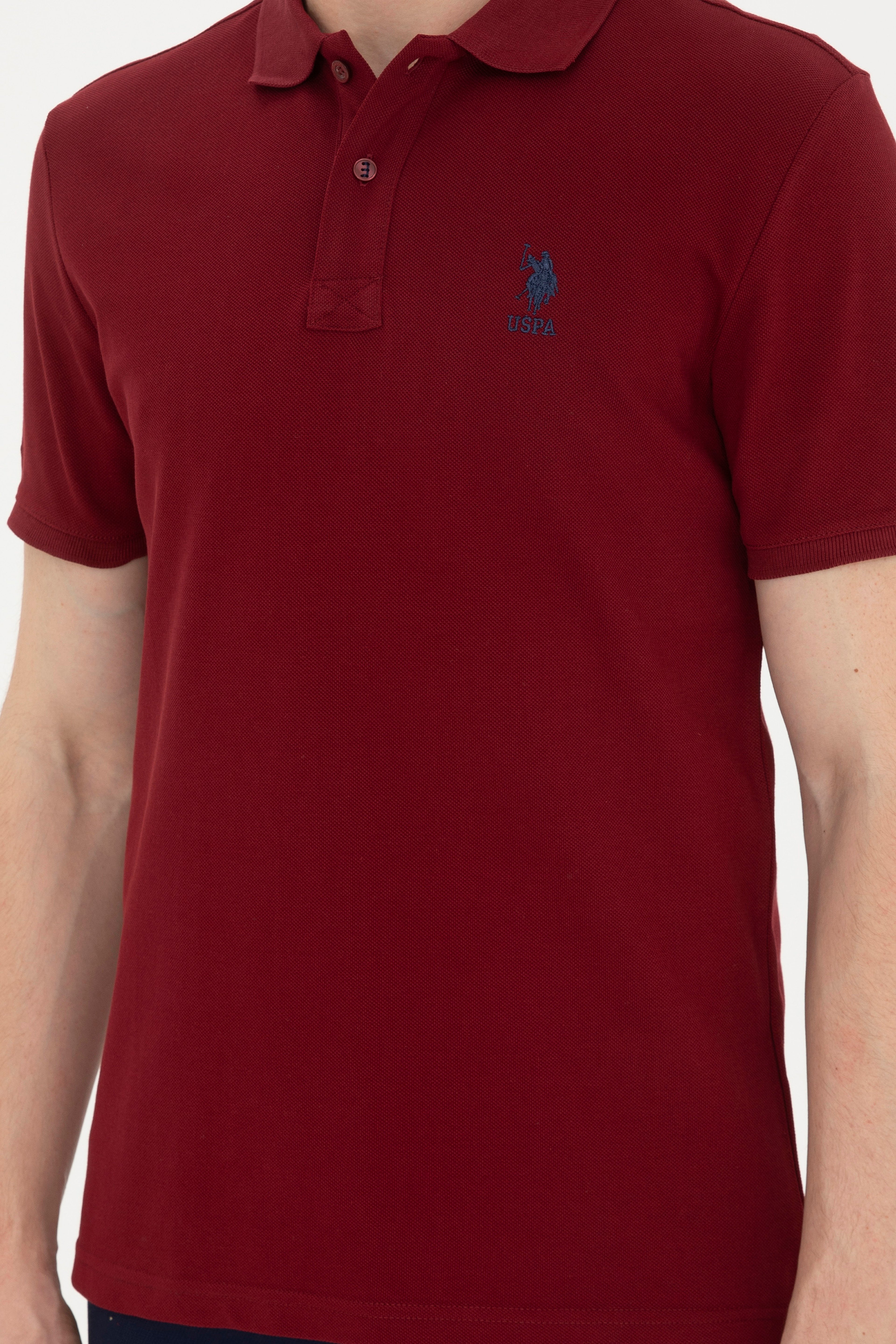Erkek Slim Fit Polo Yaka Bordo Basic Tişört - Image 6
