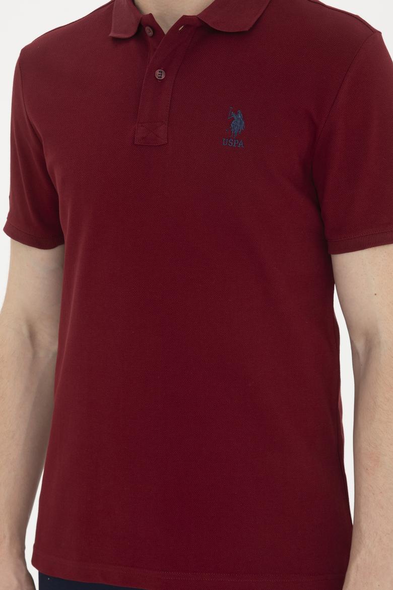 Erkek Slim Fit Polo Yaka Bordo Basic Tişört - 50263238414