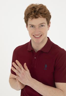 Erkek Slim Fit Polo Yaka Bordo Basic Tişört - 50263238414