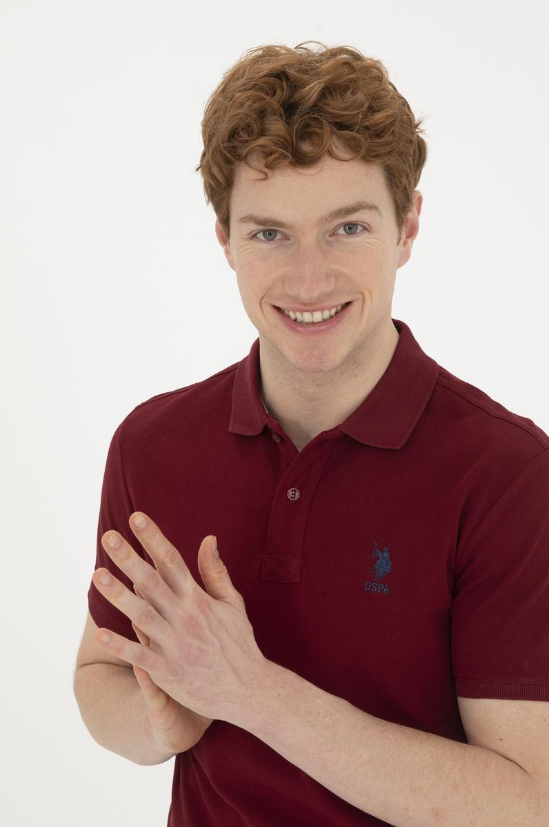 Erkek Slim Fit Polo Yaka Bordo Basic Tişört