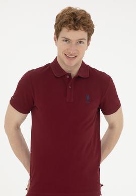 Erkek Slim Fit Polo Yaka Bordo Basic Tişört - 50263238414