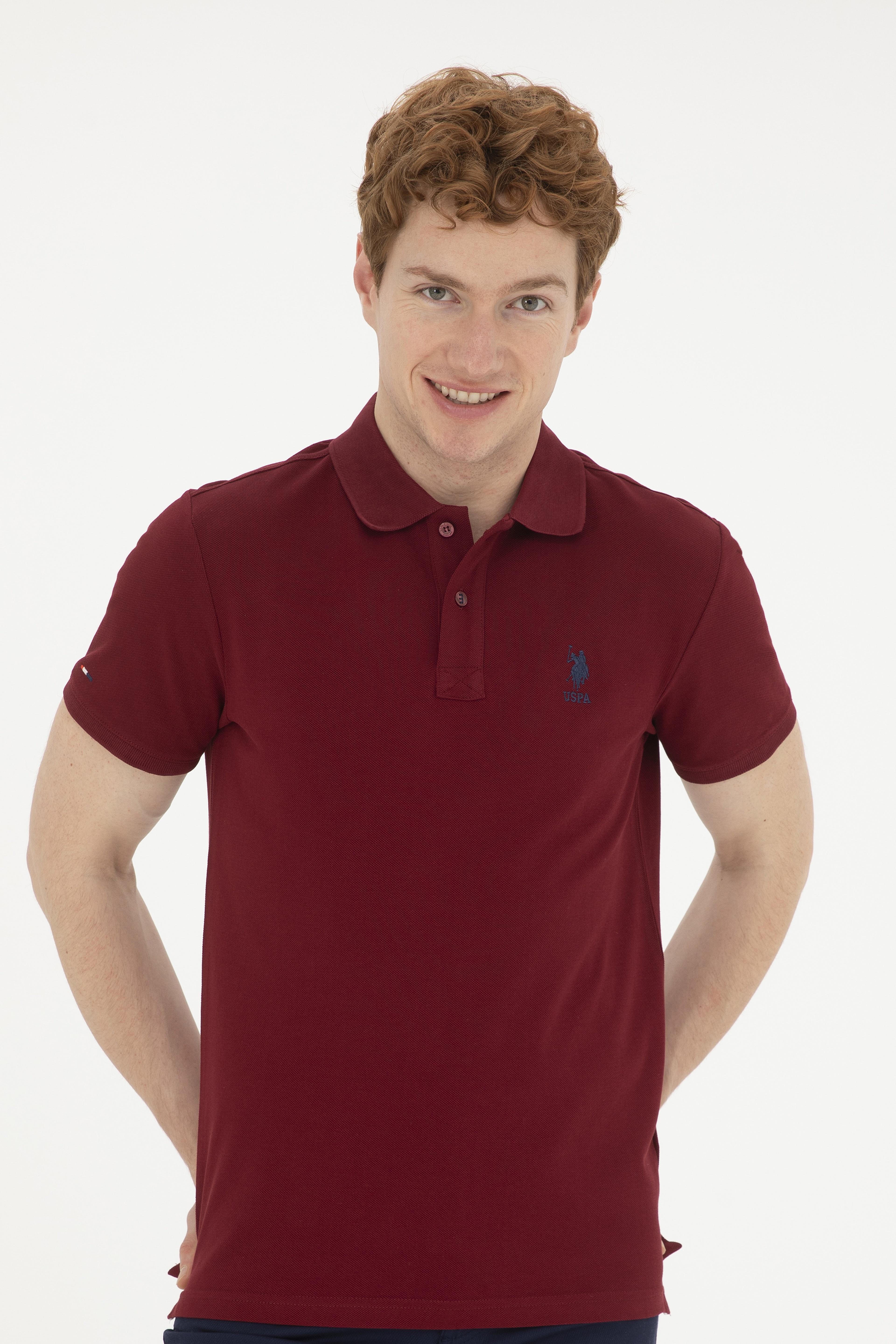 Erkek Slim Fit Polo Yaka Bordo Basic Tişört - Image 3