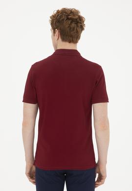 Erkek Slim Fit Polo Yaka Bordo Basic Tişört - 50263238414