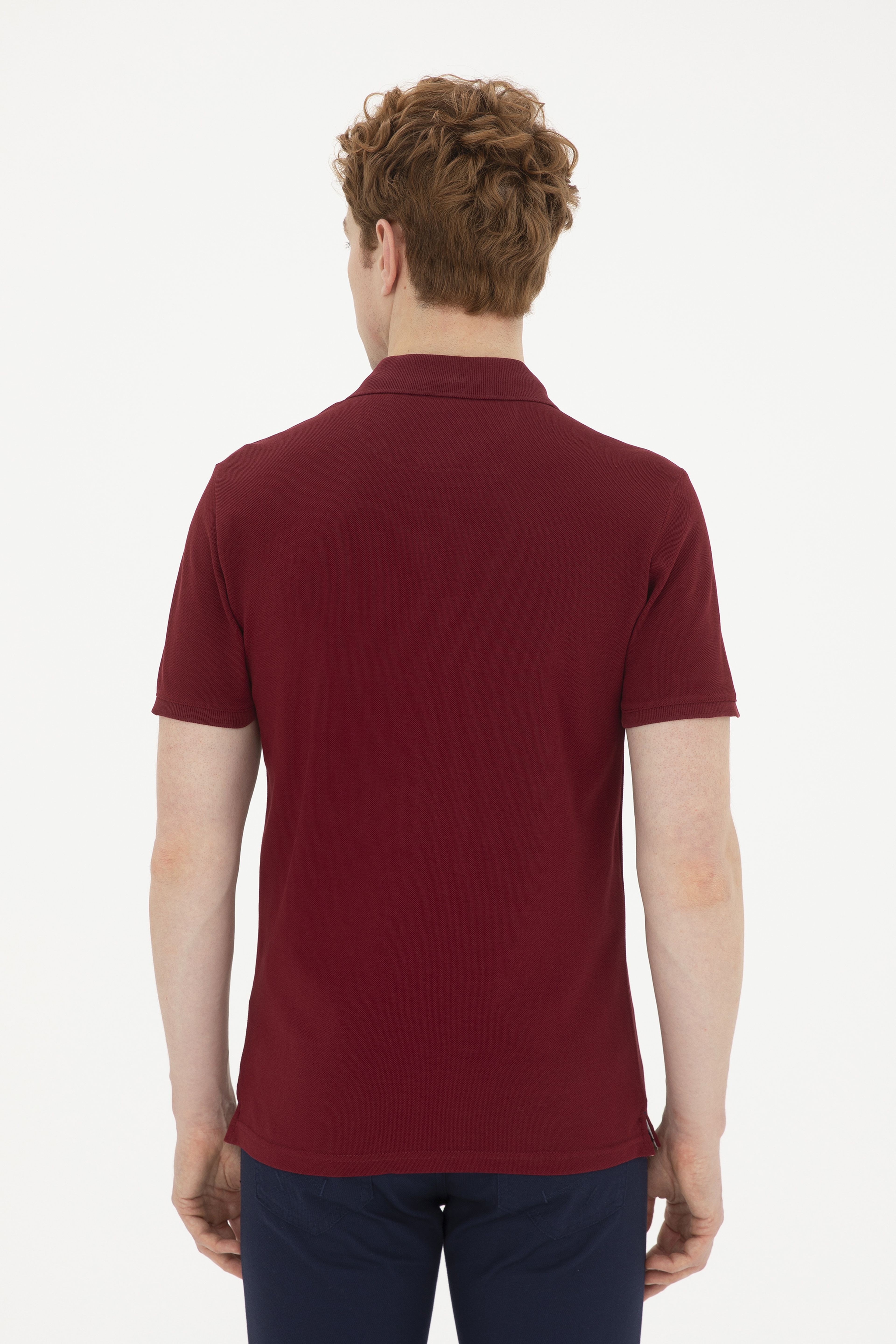 Erkek Slim Fit Polo Yaka Bordo Basic Tişört