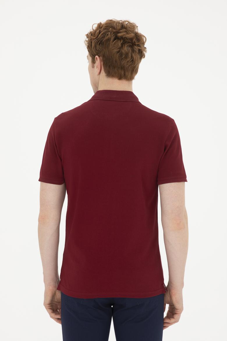 Erkek Slim Fit Polo Yaka Bordo Basic Tişört - 50263238414