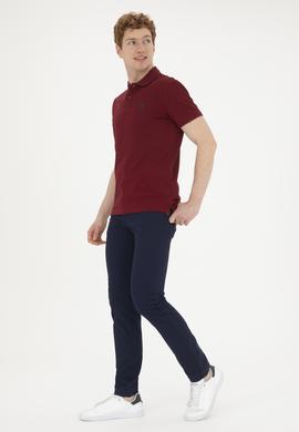 Erkek Slim Fit Polo Yaka Bordo Basic Tişört - 50263238414