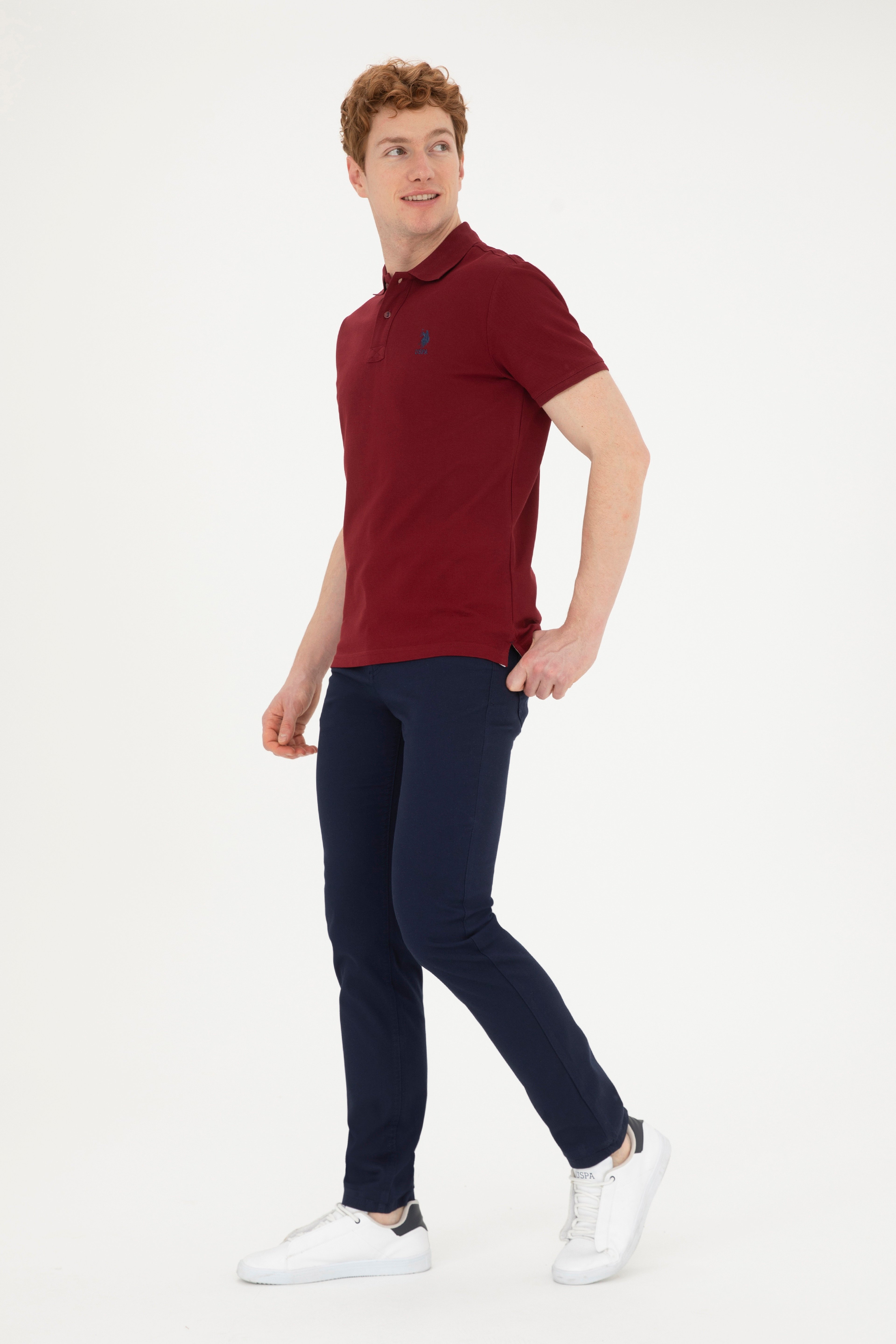 Erkek Slim Fit Polo Yaka Bordo Basic Tişört - Image 4