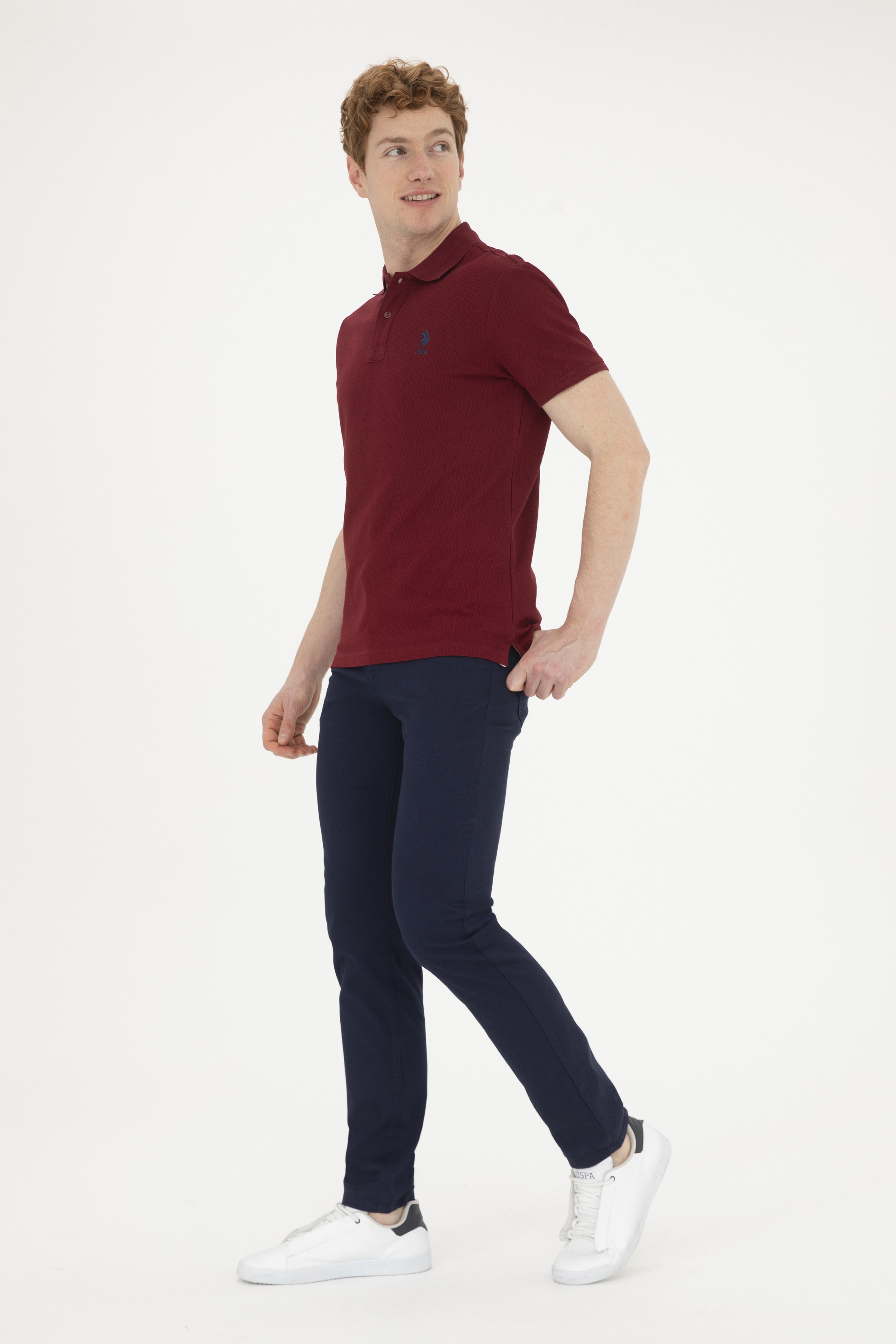 Erkek Slim Fit Polo Yaka Bordo Basic Tişört