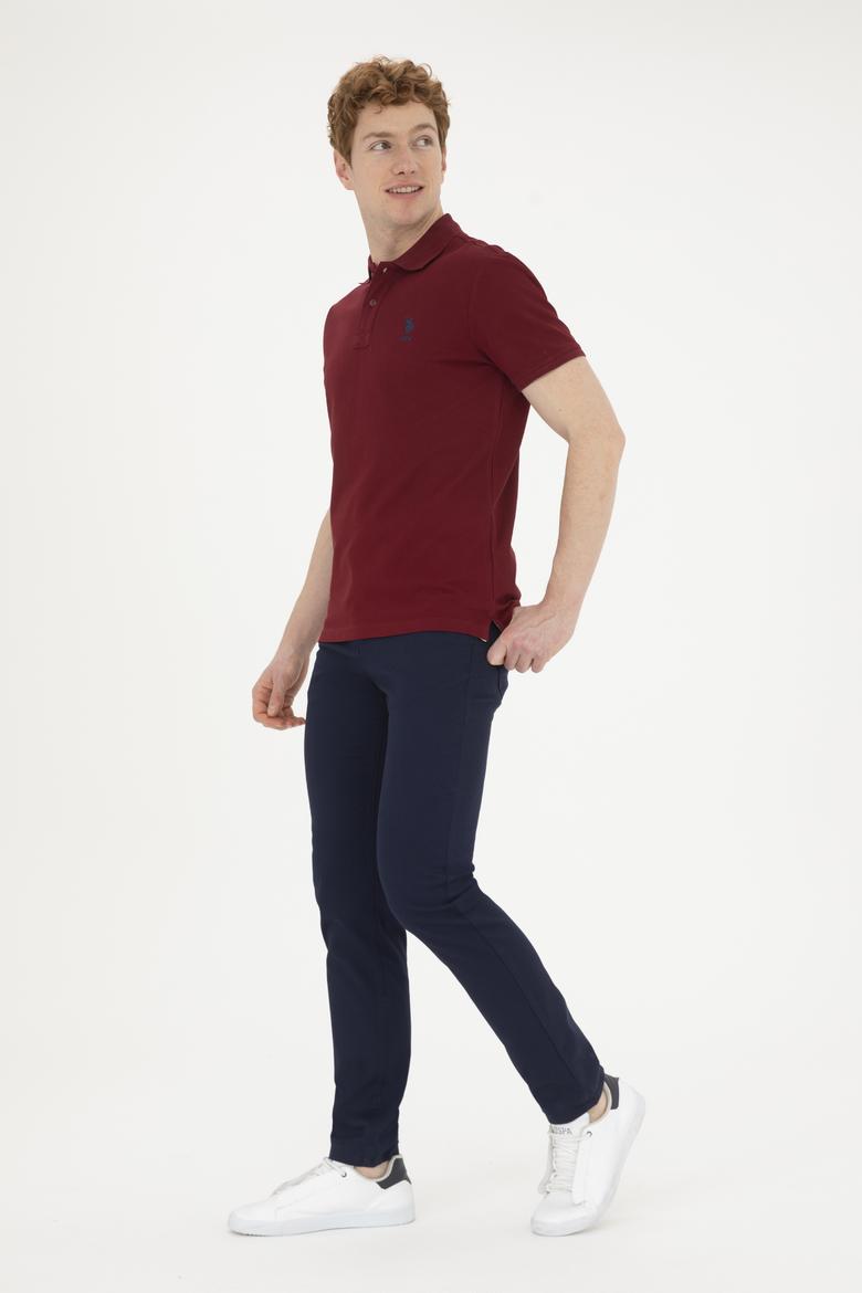 Erkek Slim Fit Polo Yaka Bordo Basic Tişört - 50263238414