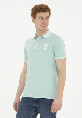 Erkek Slim Fit Polo Yaka Su Yeşili Basic Tişört - 50263475120