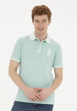 Erkek Slim Fit Polo Yaka Su Yeşili Basic Tişört - 50263475120