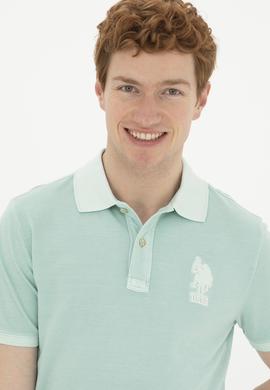 Erkek Slim Fit Polo Yaka Su Yeşili Basic Tişört - 50263475120