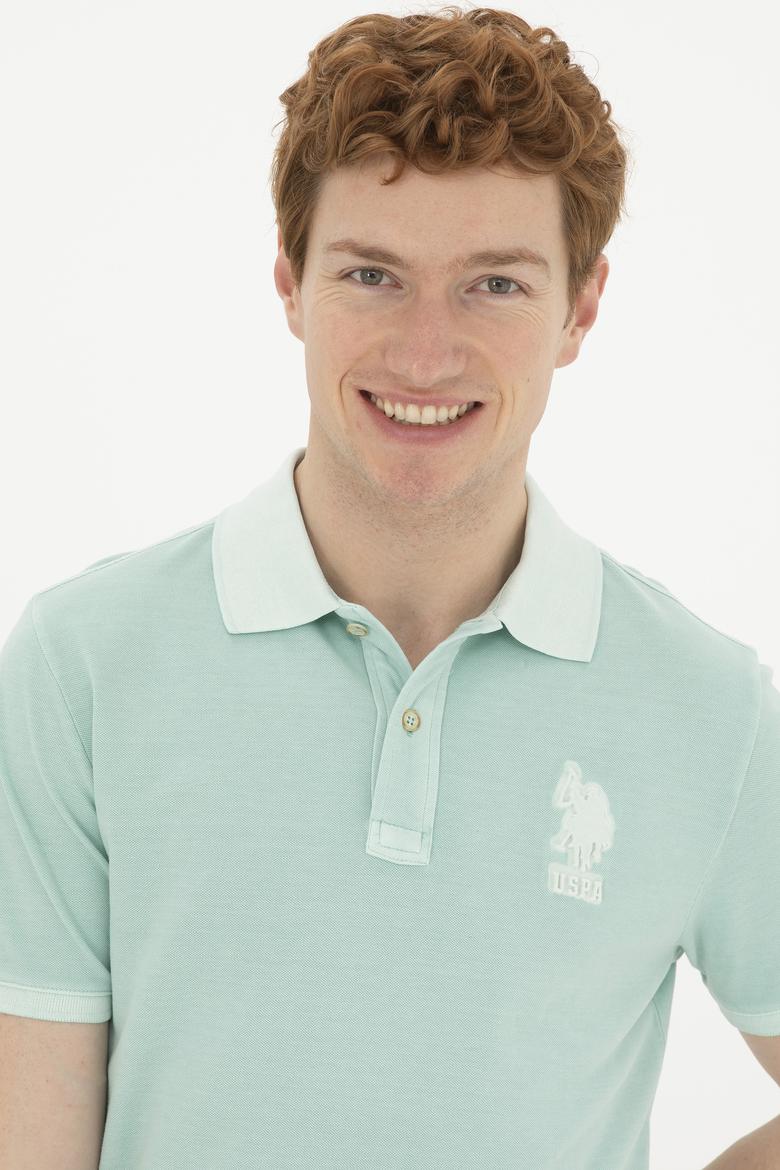 Erkek Slim Fit Polo Yaka Su Yeşili Basic Tişört - 50263475120