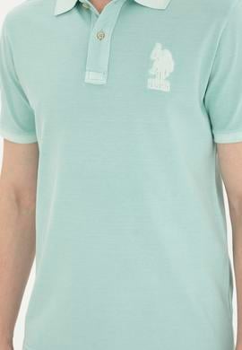 Erkek Slim Fit Polo Yaka Su Yeşili Basic Tişört - 50263475120