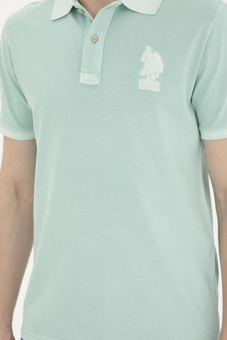 Erkek Slim Fit Polo Yaka Su Yeşili Basic Tişört - 50263475120