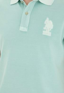 Erkek Slim Fit Polo Yaka Su Yeşili Basic Tişört - 50263475120