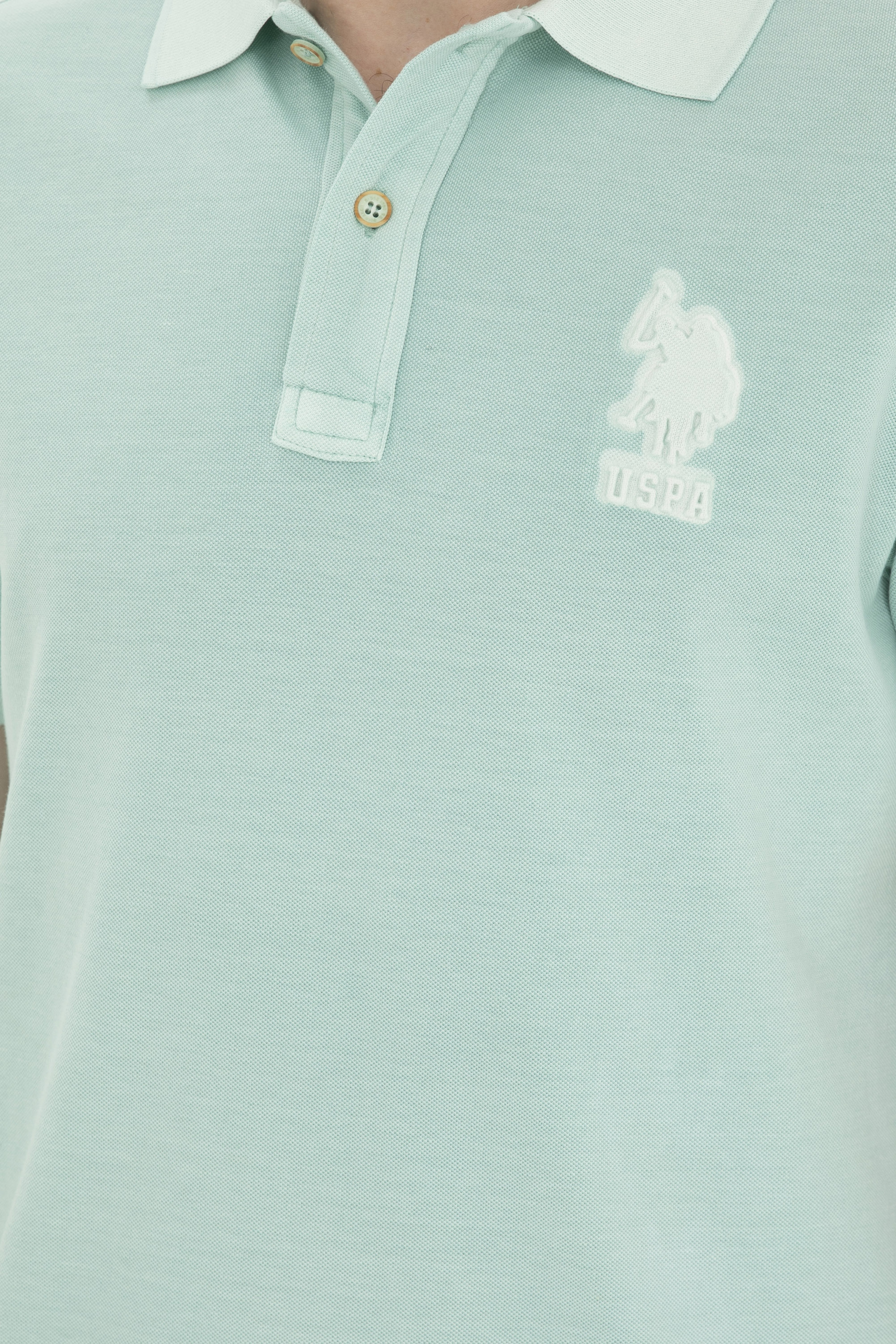 Erkek Slim Fit Polo Yaka Su Yeşili Basic Tişört - Image 7