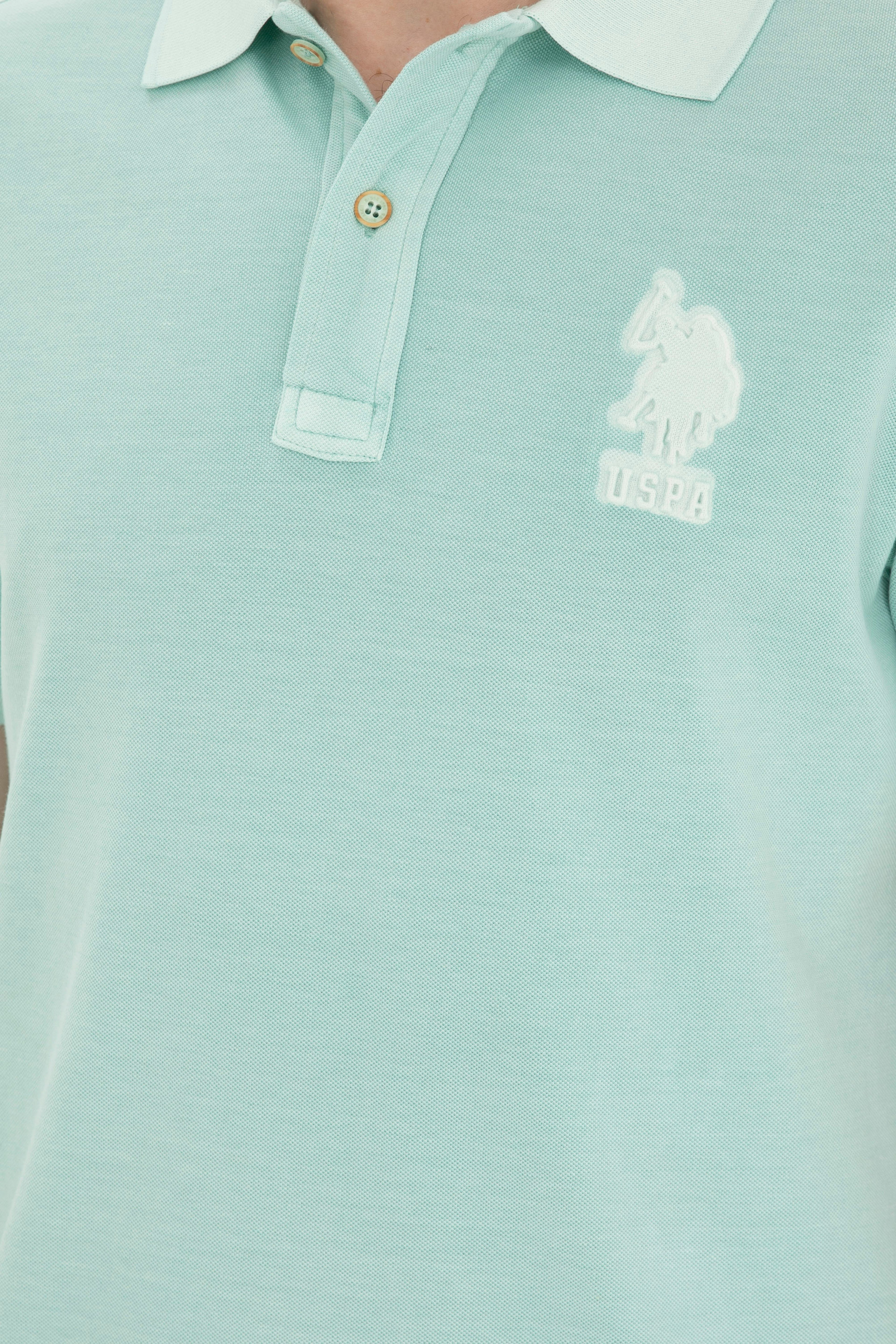 Erkek Slim Fit Polo Yaka Su Yeşili Basic Tişört