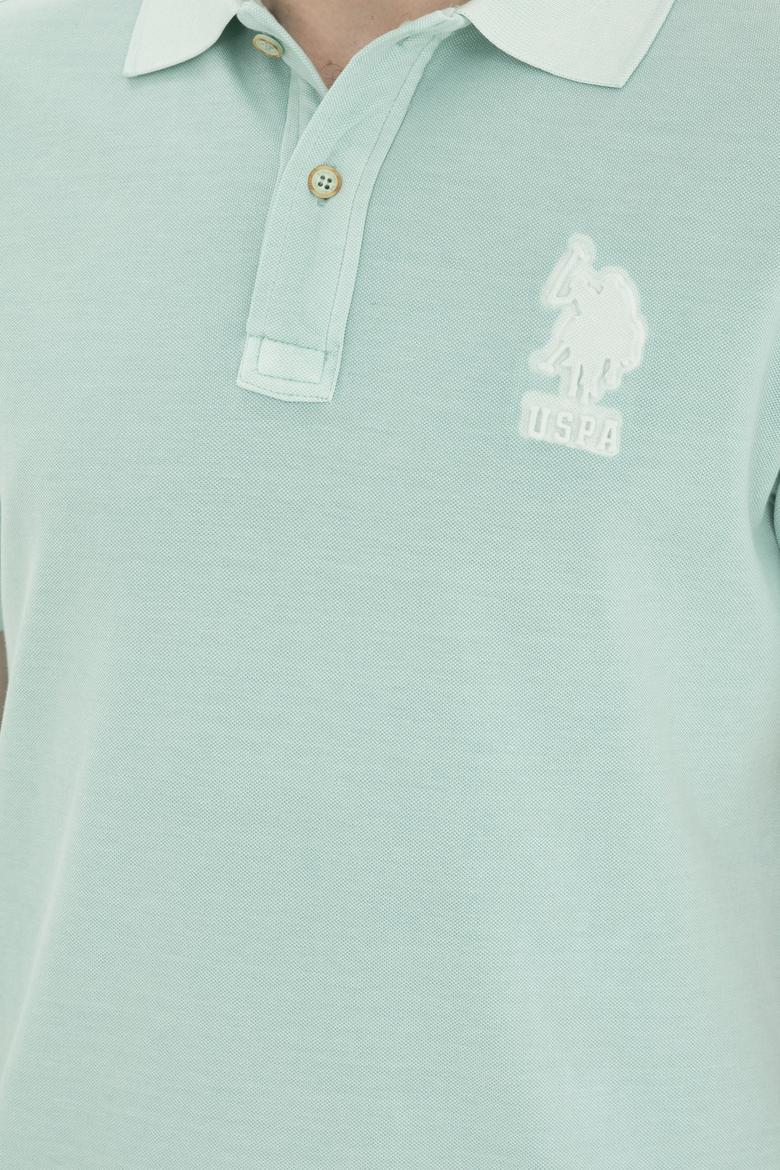 Erkek Slim Fit Polo Yaka Su Yeşili Basic Tişört - 50263475120