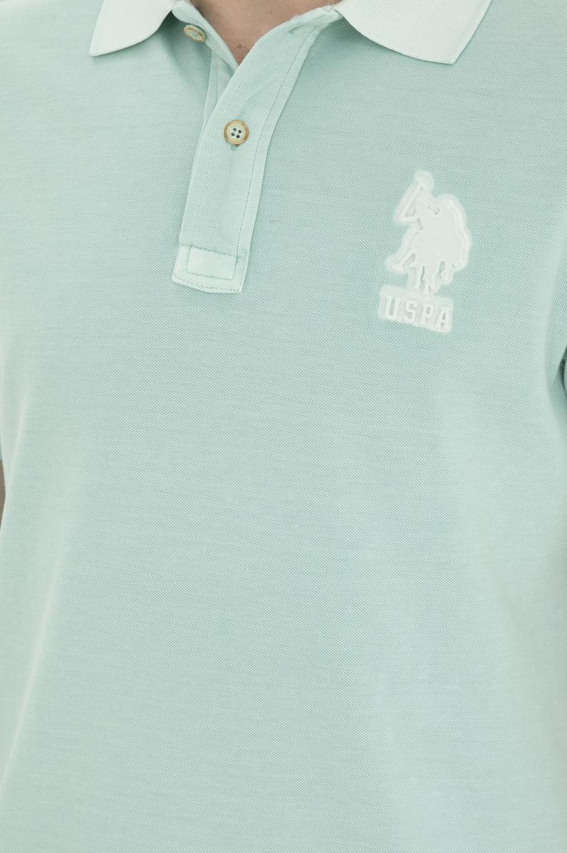 Erkek Slim Fit Polo Yaka Su Yeşili Basic Tişört