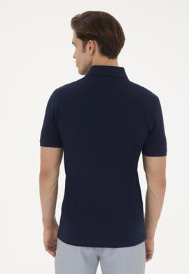 Erkek Slim Fit Polo Yaka Lacivert Basic Tişört - 50279573141