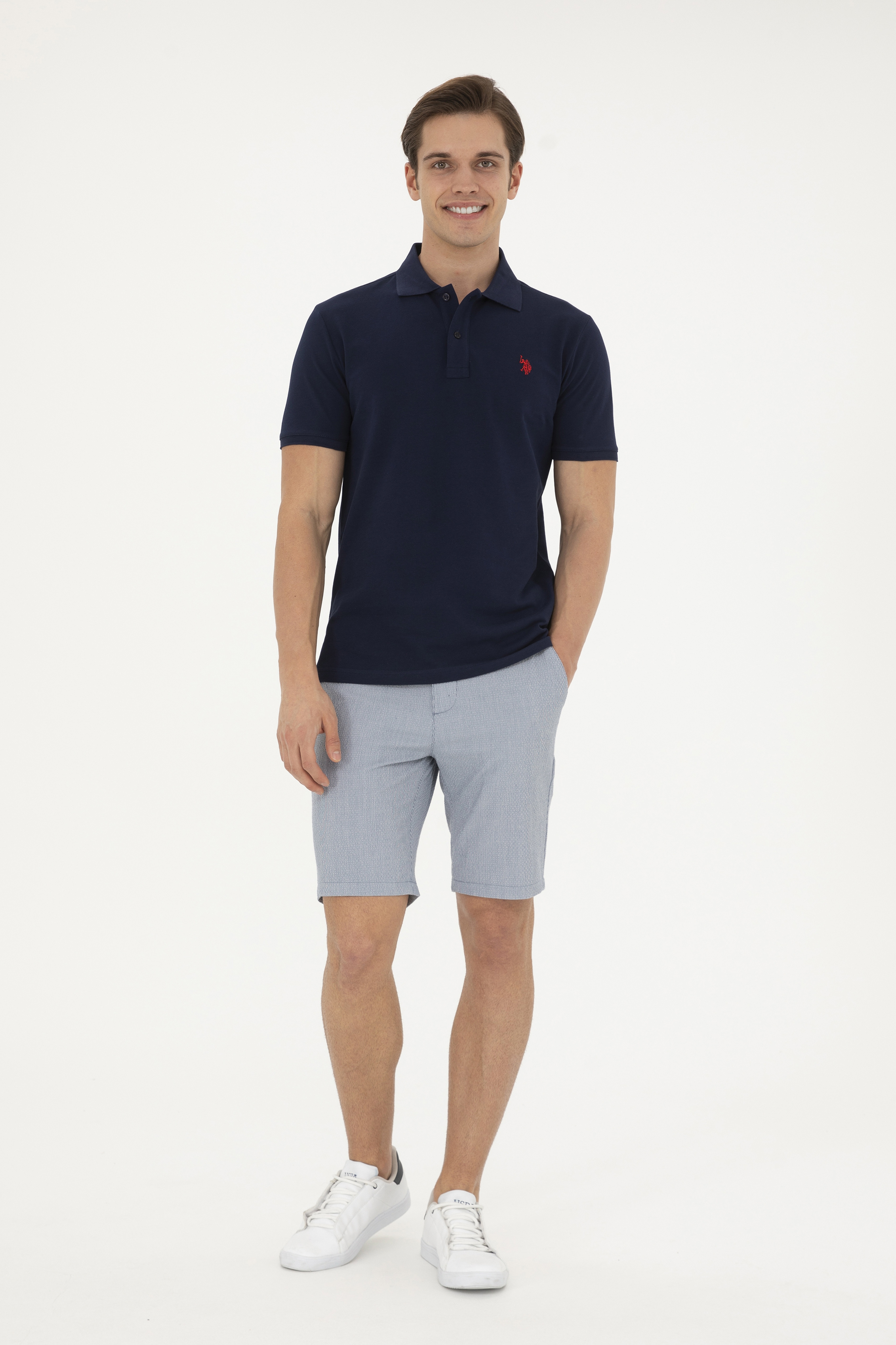 Erkek Slim Fit Polo Yaka Lacivert Basic Tişört - Image 4