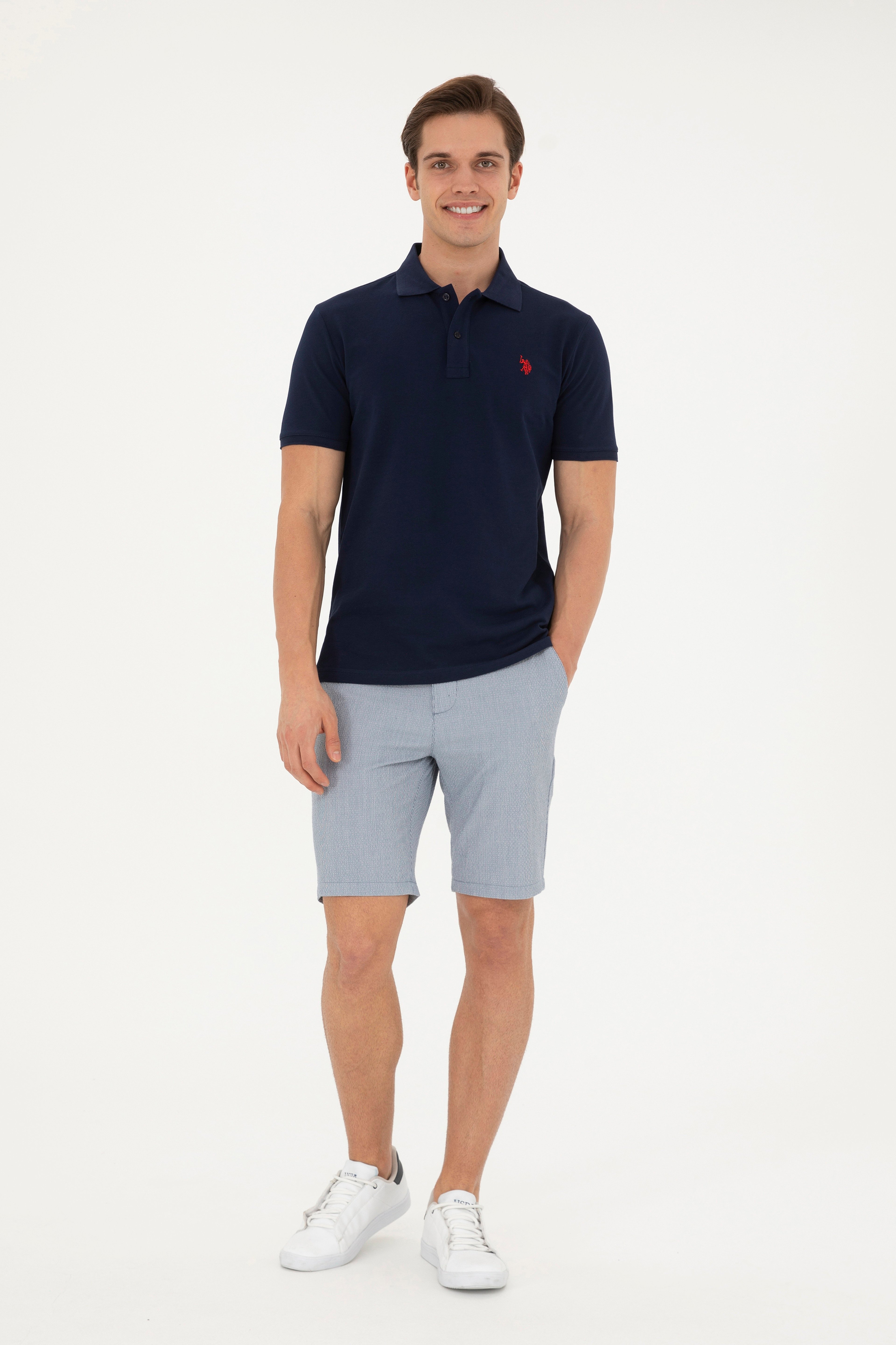 Erkek Slim Fit Polo Yaka Lacivert Basic Tişört