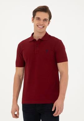 Erkek Slim Fit Polo Yaka Bordo Basic Tişört - 50279573314