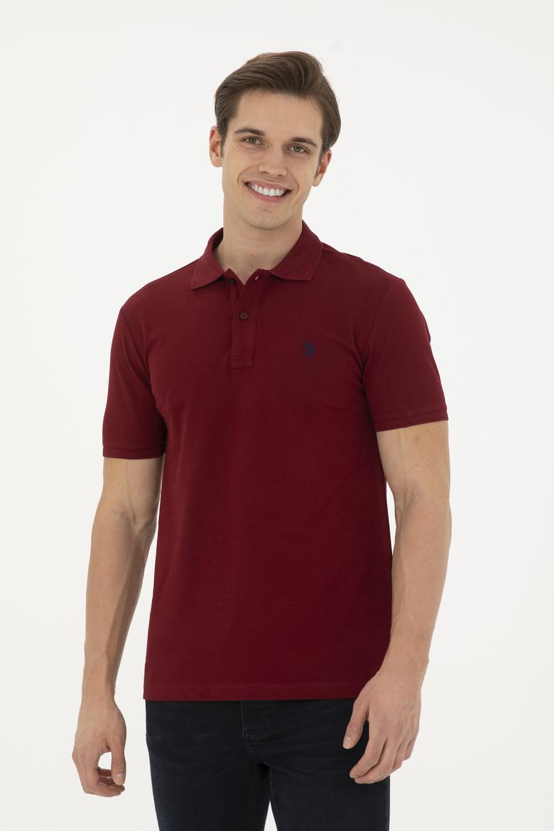 Erkek Slim Fit Polo Yaka Bordo Basic Tişört - 50279573314