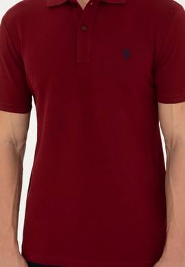 Erkek Slim Fit Polo Yaka Bordo Basic Tişört - 50279573314