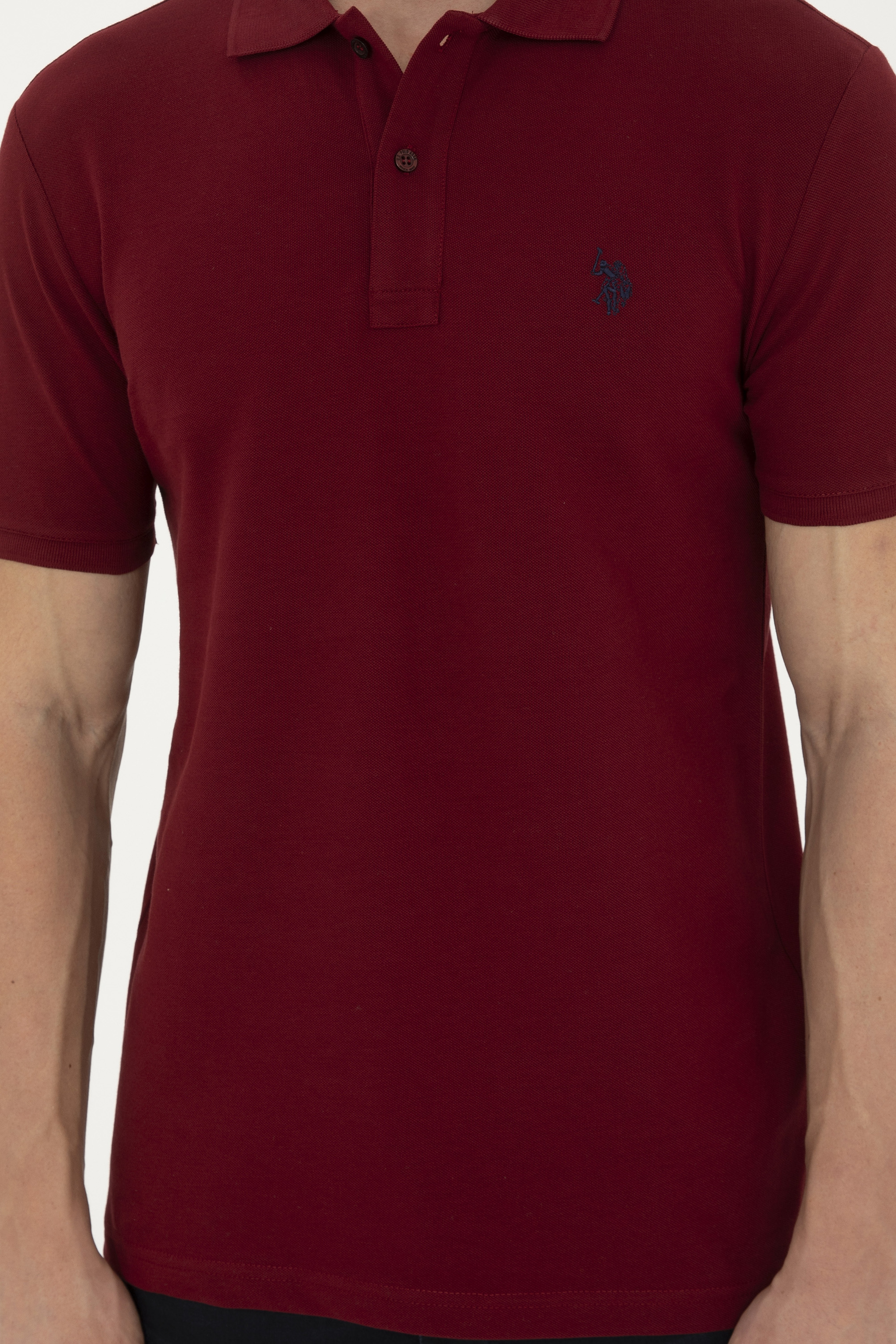 Erkek Slim Fit Polo Yaka Bordo Basic Tişört - Image 6
